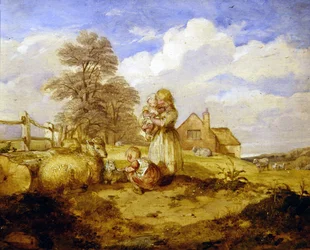 Enfants et moutons sous un arbre