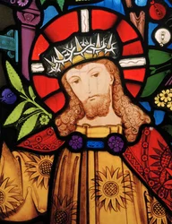 Abbey Cwm Hir, Heaton, Butler & Bayne, Alfred Hassam, Christ (détail), La Lumière du Monde, Holmon Hunt