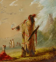 Un Indien Shoshonee fumant, vers 1860.