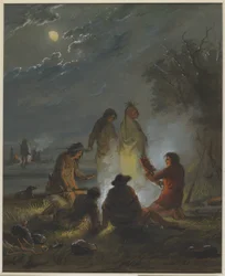 Feu de camp, préparation du repas du soir