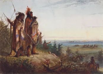Traversée de la division ou trappeurs assoiffés se précipitant vers la rivière, c.1837