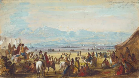 Campement sur la rivière Green au pied des montagnes Rocheuses