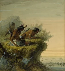 Indiens pawnees observant la caravane