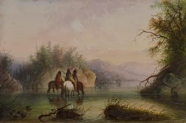 Scène de rivière - Abreuvement des chevaux