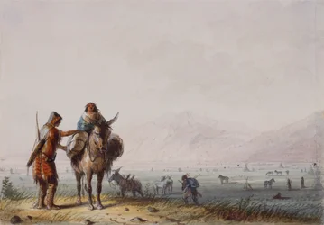 Chercheurs de racines Shoshone, c.1837 (plume et encre et aquarelle sur papier)