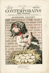 Couverture de "Les Contemporains", numéro 9, Satirique en Couleurs : Alphonse Daudet - Littérature - Houle, Daudet Alphonse - Illustration de Alfred Le Pepetit (1841-1909)