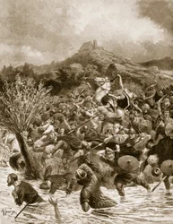 Le roi Penda tué sur le champ de Winwaed, 655, illustration tirée de « Hutchinson