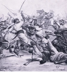 Défaite des rebelles par Nicholson à Najafgarh, 2 août 1857, illustration de British Battles on Land and Sea, 1915