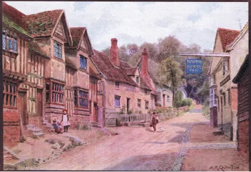 Maisons autrefois occupées par des tisserands, Kersey, Suffolk, de The Cottages and the Village Life of Rural England publié par Dent & Sons Limited
