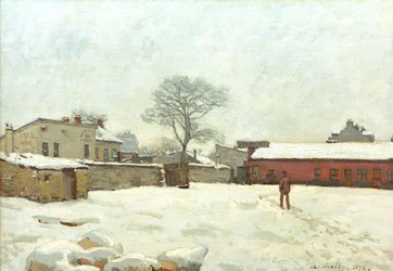 Sous la neige, cour de ferme à Marly-le-Roi
