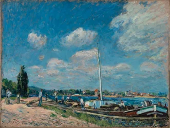 Déchargement des barges à Billancourt, 1877