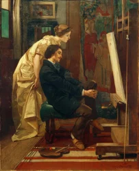 A. Stevens, Le peintre et son modèle