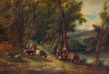 Bétail et figures dans une vallée boisée avec ruisseau, 1860, 1938