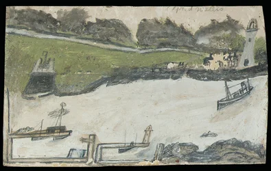 Scène de port avec château et phare