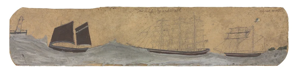 Lougre et deux petits voiliers approchant du port, vers 1855-1942 (huile et crayon sur carton)