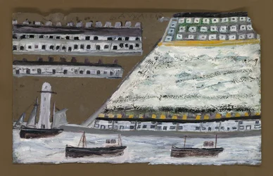 Navires et phare, maisons