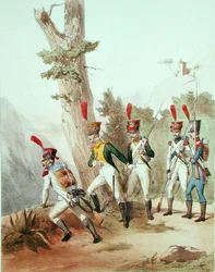 Troupes françaises, gravé par Gustave David (1824-91) 1810