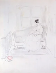 George Sand (1804-76), lisant sur un canapé près d