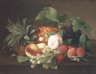 Nature morte avec ananas, pêches, prunes et raisins