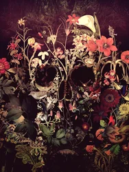 Jardin floral et crânes