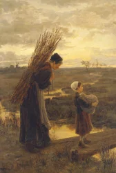 Ils rentrent chez eux en suivant leur chemin fatigué (huile sur toile)
