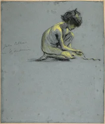 Garçon accroupi avec serpent