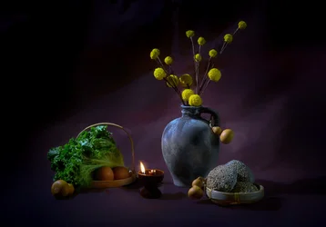 Nature morte de récolte à la lumière des bougies