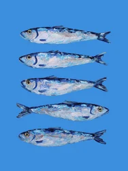 Cinq sardines bleues