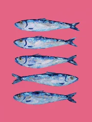 Des sardines aux couleurs vives sur fond rose