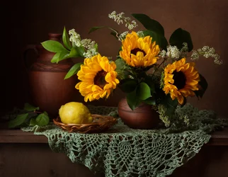 Nature morte rustique au tournesol