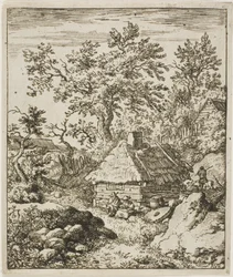 Paysage avec une meule de pierre