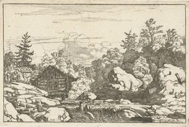 Paysage avec cabane près d