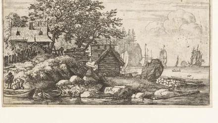 Paysage fluvial avec deux barques