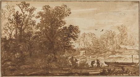 Pêcheur dans un paysage fluvial