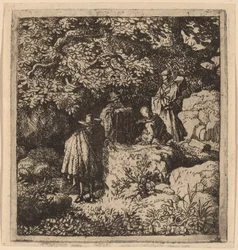 Quatre figures sous un arbre
