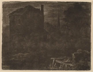 Paysage nocturne avec maison et clocher, probablement vers 1660