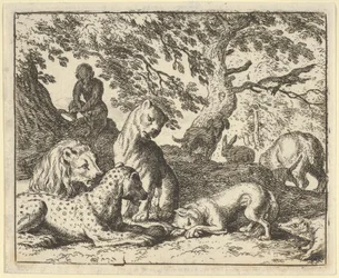 Renard accuse faussement son père de conspirer contre le lion, 1650-75