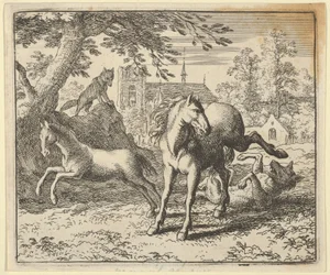 Renard va avec le blaireau à la cour pour apaiser la colère du lion