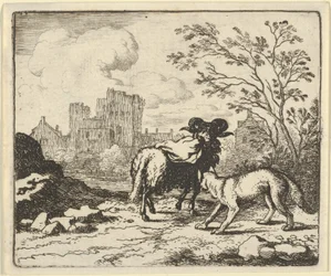 Renard renvoie le bélier au lion avec un paquet contenant la tête du lapin, 1650-75