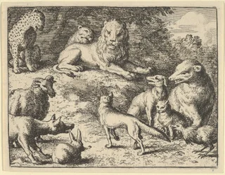 Renard est accusé par les animaux devant le lion