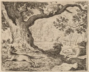 Le père de Renard et le chat poursuivis par des chiens, probablement vers 1645-1656