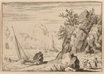 Paysage marin avec trois figures à droite