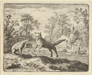 Le blaireau impose comme punition de sauter trois fois par-dessus un bâton au sol, 1650-75