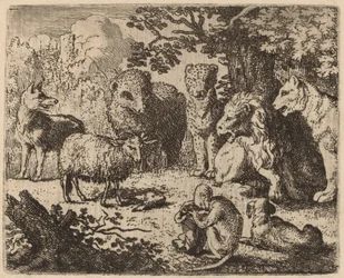 Le document est ouvert, révélant la tête du lapin assassiné, probablement vers 1645-1656