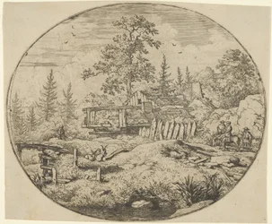 Le paysage avec le pont en bois, 17ème siècle