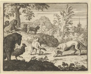 Le Lion permet un combat entre le loup et Renard