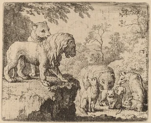 Le lion pardonne Reynard devant les autres animaux