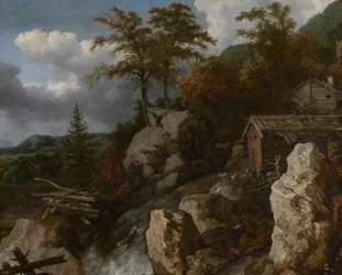 Cascade avec cabanes en rondins, vers 1665-1670 (huile sur toile)