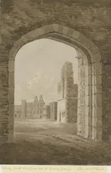 Château de Dudley - Le Donjon : dessin sépia-rouge, 8 juin 1843