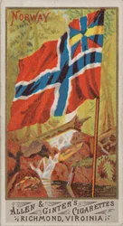 Norvège, tiré de Drapeaux de toutes les nations, série 1 N9 pour les marques de cigarettes Allen & Ginter, 1887.